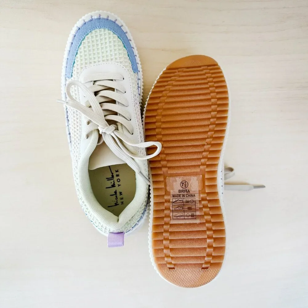 NWT Nicole Miller Sz 7.5‎ Woven Platform Sneakers White Blue Green Women's